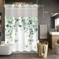 thumbnail image 5 of No Hook Sage Green Eucalyptus Shower Curtain with Snap in Liner Set, Weeping Botanical Farmhouse Leaves Waterproof Bathroom Curtains with See Through Top Window, Hotel Style Modern 60 x 72 Inch, 5 of 9