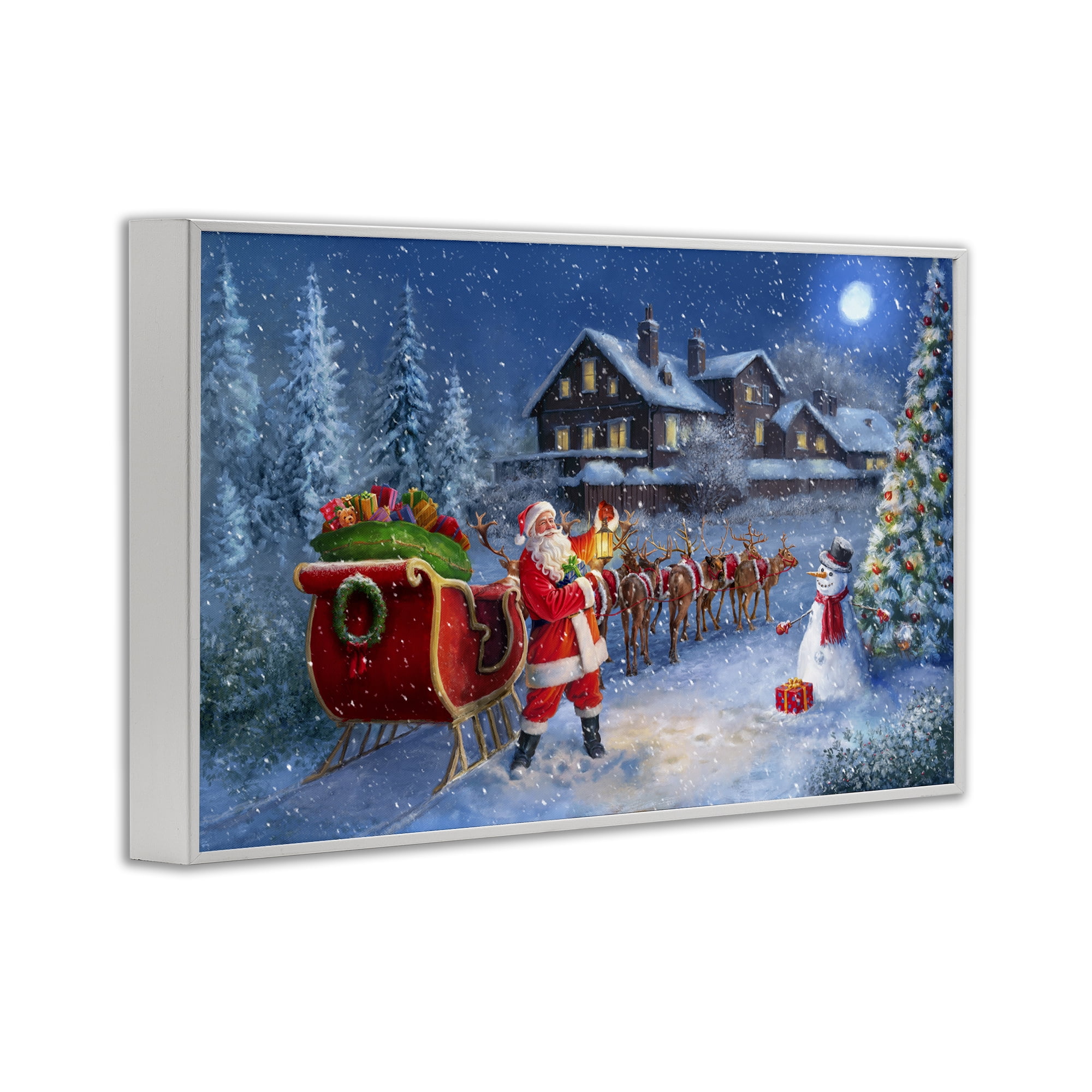 Stupell Industries Santa's Sleigh & Lantern Holiday Painting White Framed Art Prints Wall Art, 30 x 20