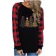thumbnail image 2 of ICHUANYI Clearance Women's Loose Fashion Plaid Christmas Tree Stitching O-Collar Long-sleeved Tops Blouse(Black, XL) ICHUANYI WER2023081502060, 2 of 9
