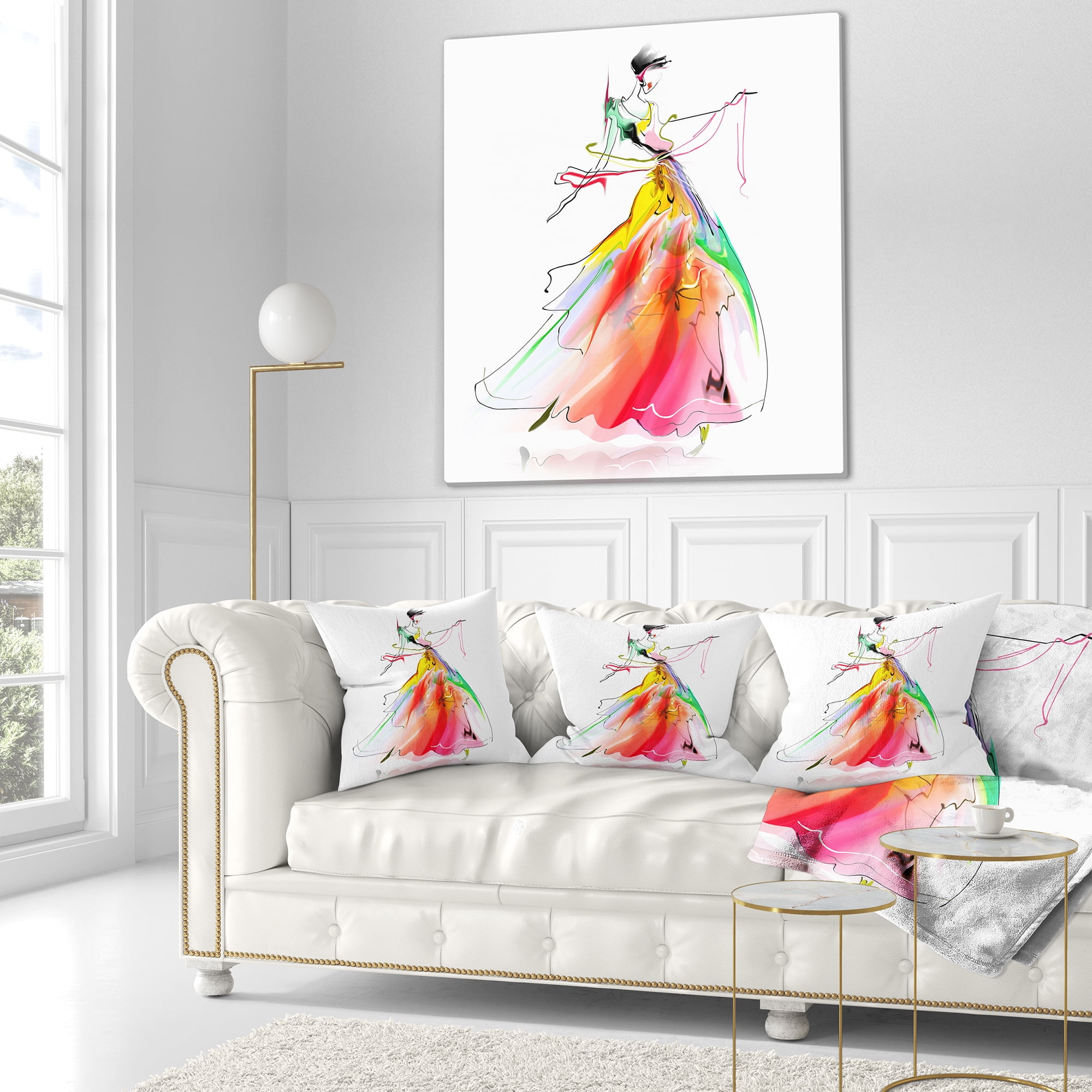 Designart Young Woman Yellow Red - Abstract Portrait Throw Pillow - 18x18