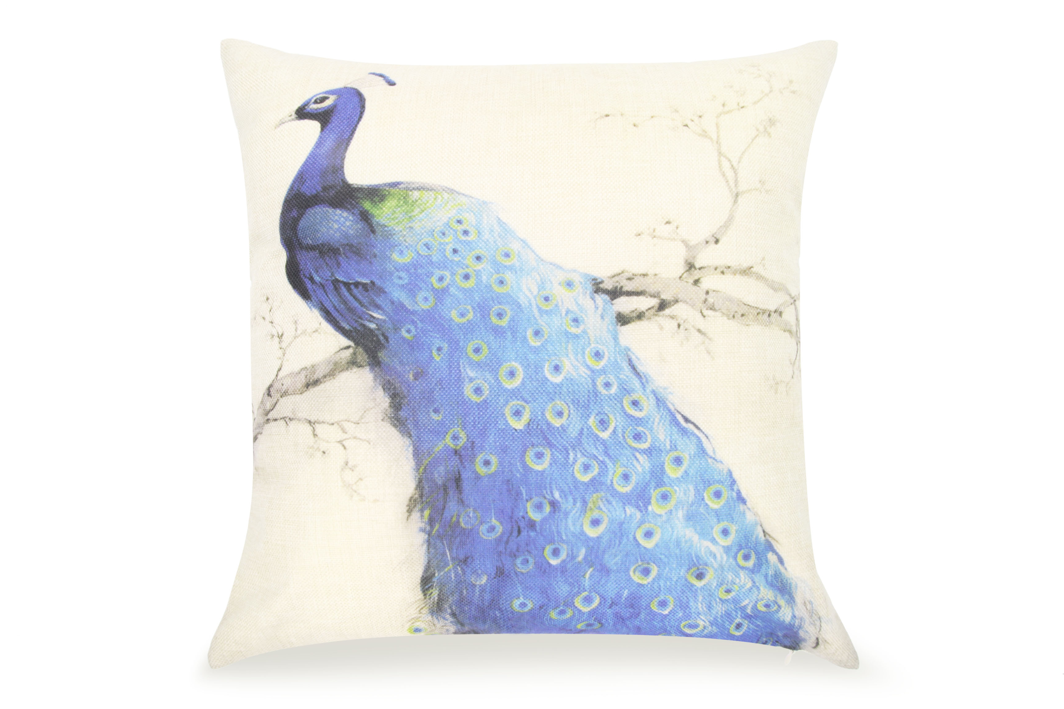Pal Fabric Blended Linen Animals Square 18x18 Peacock Pillow Cover