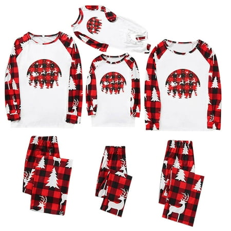 

Christmas Pajamas for Family Funny Elk Deer Graphic Matching Pjs Sets Soft Red and Black Plaid Long Sleeve Sleepwear