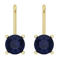 thumbnail image 3 of 14K Solid Gold Lever Back Stud Earrings for Women | 1.5 cttw Round Cut Simulated Blue Sapphire | Yellow Gold, 3 of 5