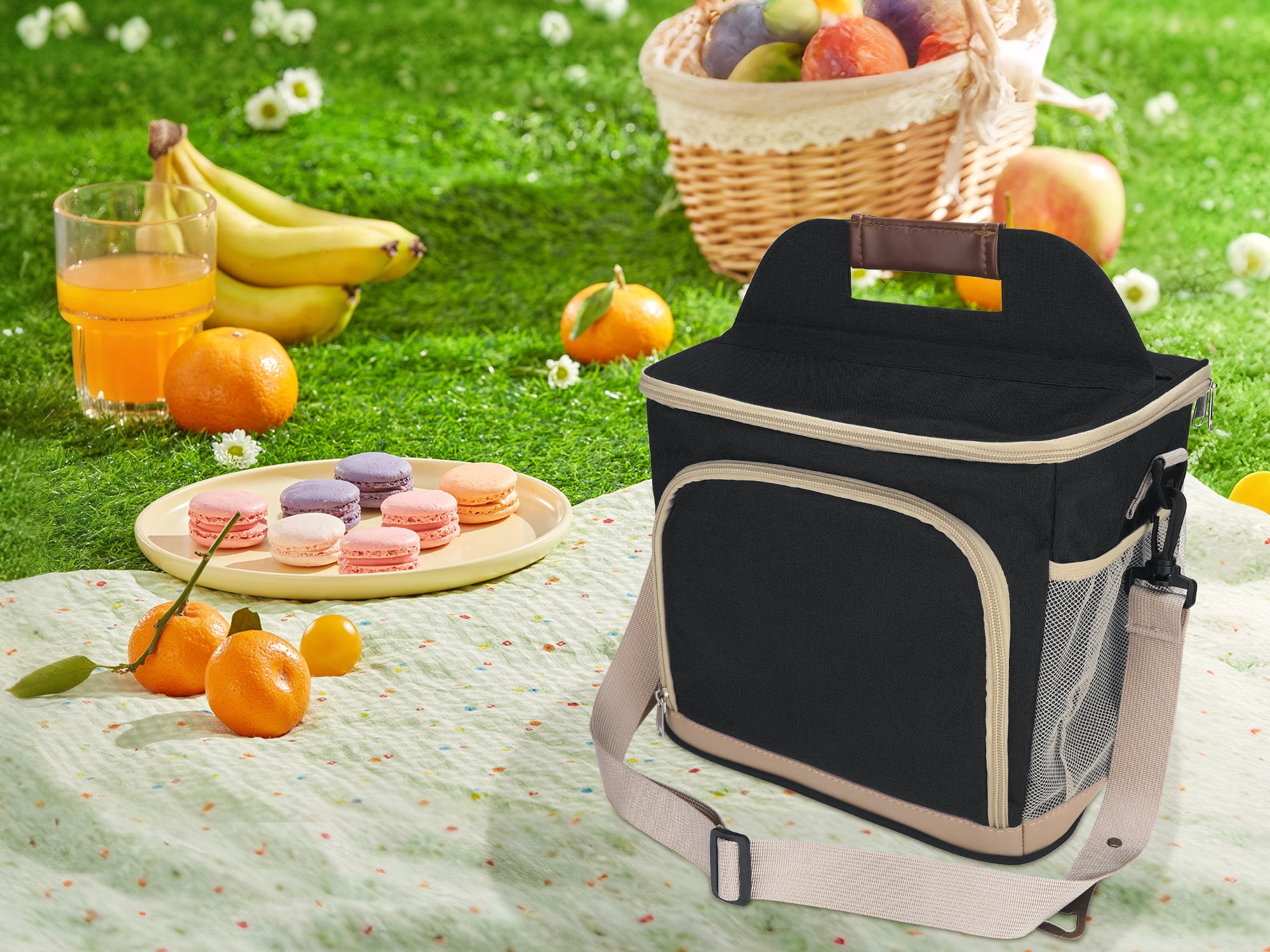 Unique Bargains Lunch Bag Insulated Lunch Bag with Adjustable Shoulder Strap Black