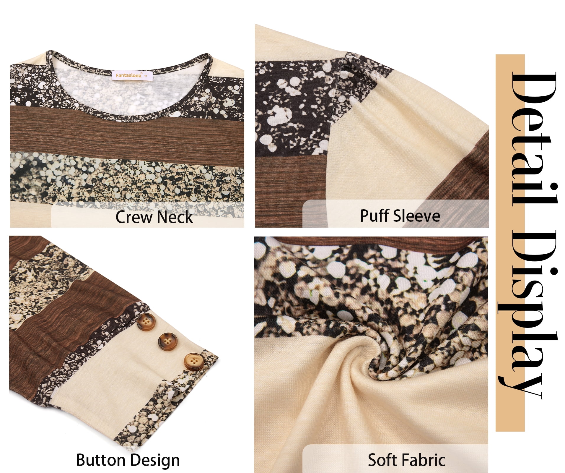 Fantaslook Womens Tops 3/4 Sleeve with Buttons Dressy Casual Blouses Summer Shirts Beach Vacation Trendy Clothes