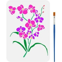 Orchid Stencil with a Paint Brush 8.3x11.7inch Orchid Leaf Large Stencil Blooming Orchids Painting Stencil Plant Theme Floral Drawing Stencil for Wall Tiles Floor Paper Furniture