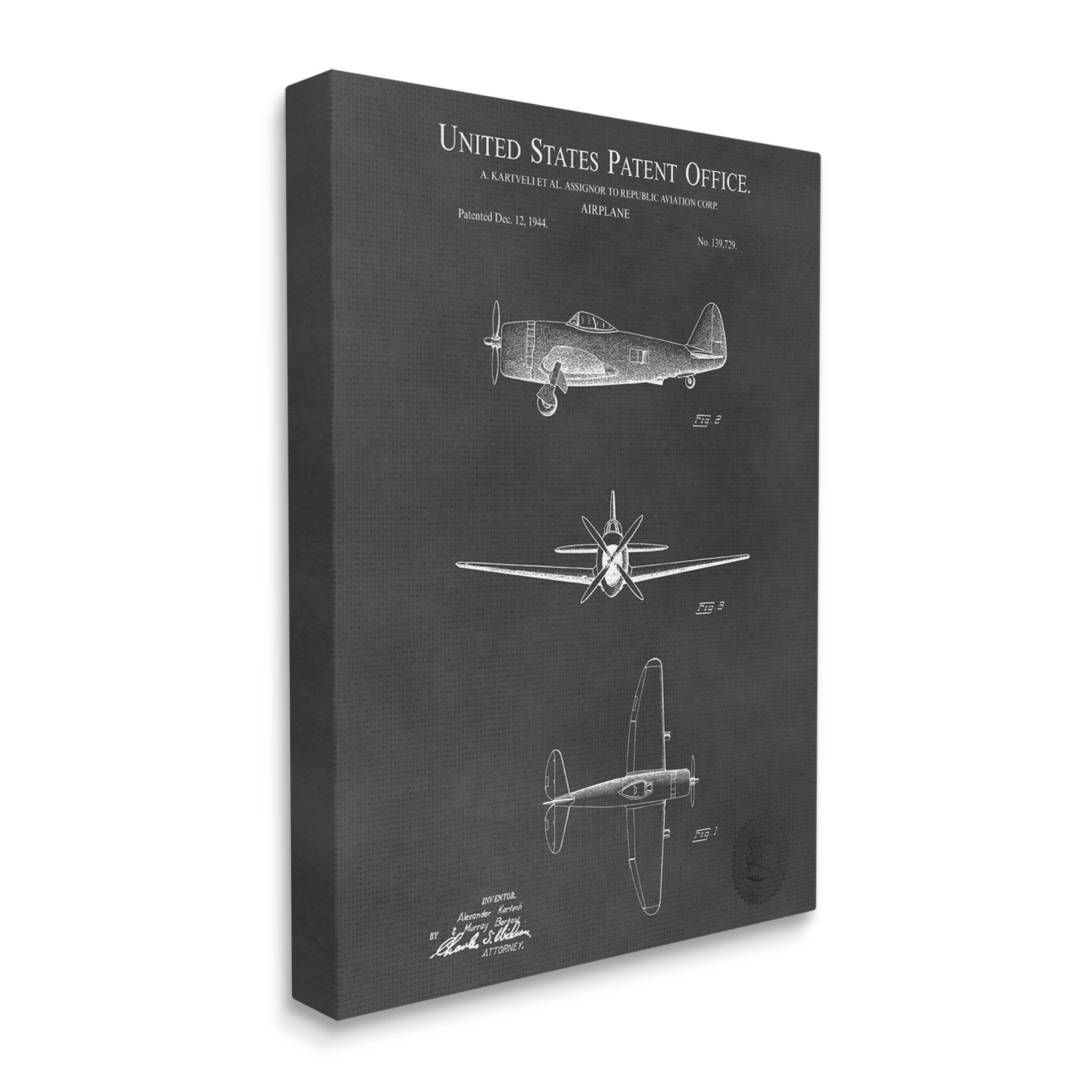 Stupell Industries US Aircraft Patent Diagram Graphic Art Gallery Wrapped Canvas Print Wall Art, Design by Karl Hronek