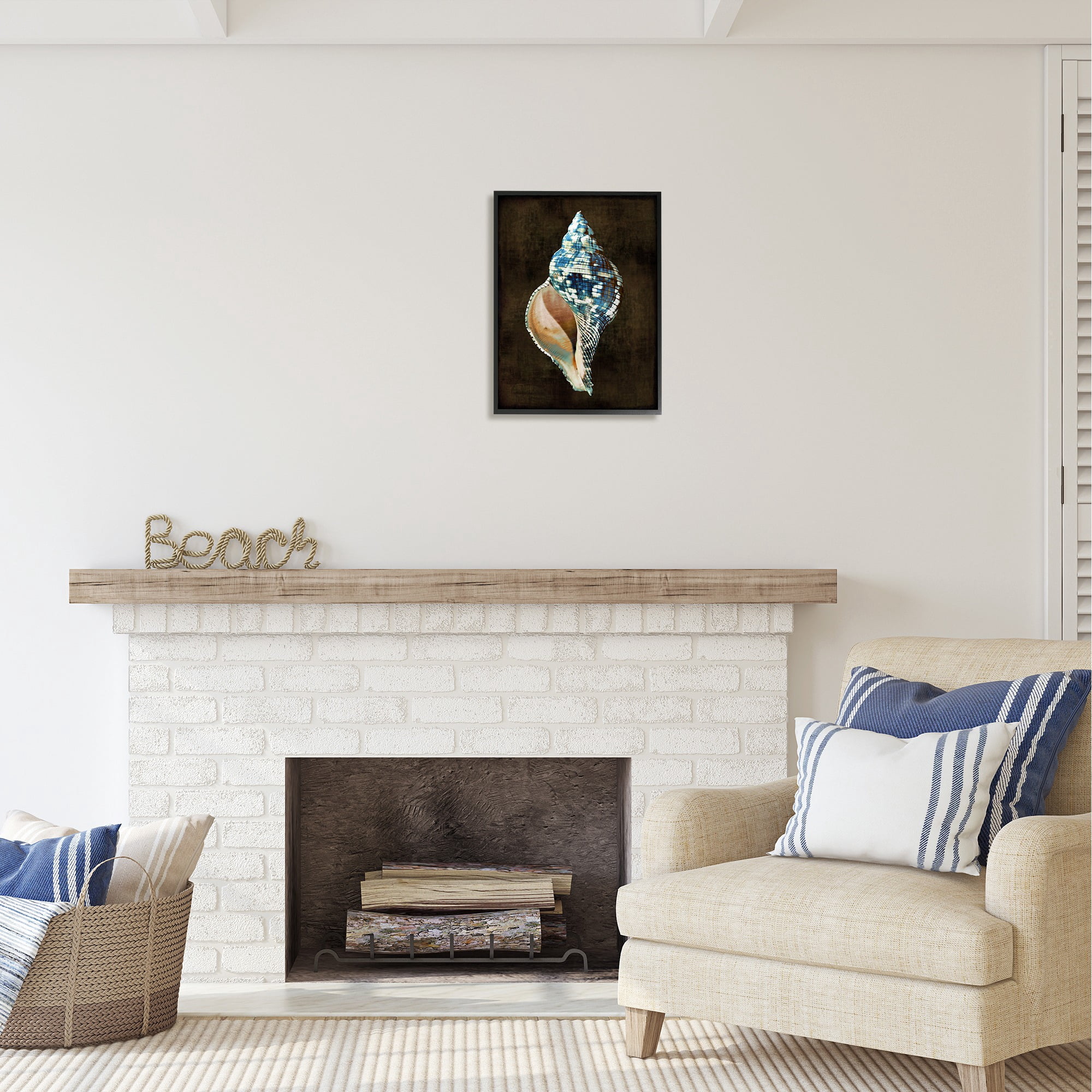 Stupell Industries Dark Patterned Conch Shell Nature Painting Black Framed Art Print Wall Art, 16 x 20