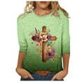 thumbnail image 2 of Kayannuo Blouses for Women Tee Shirts for Women Women's Printed Round Neck Easter Printed 3/4 Sleeve T-shirt Round Neck Pullover Top, 2 of 4