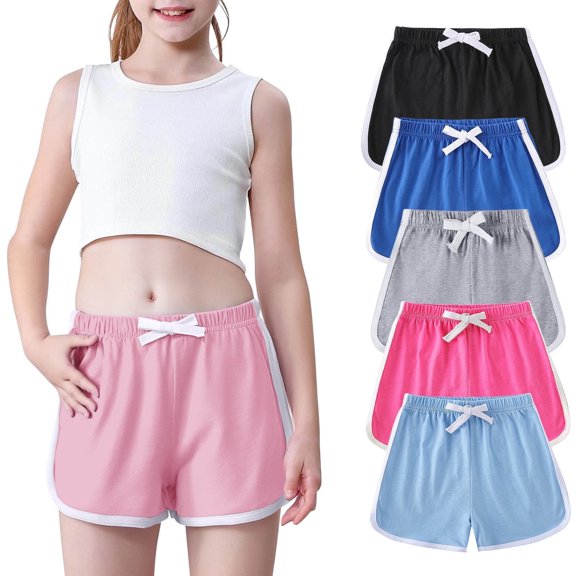yillto 5 Packs Girls Cotton Athletic Shorts Activewear Running Shorts Toddler Kids Summer Shorts