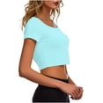 thumbnail image 4 of VSSSJ Crop Tops pour Femmes Manches Courtes Col Rond Extensible Chemise Décontractée Ajustée Solide Confortable Été Basique T-Shirts Courts Bleu Clair Taille Unique, 4 of 4