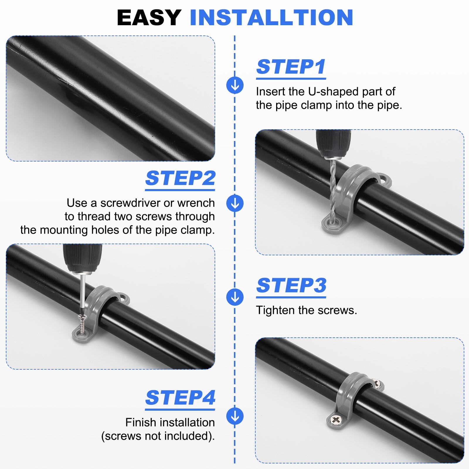 Uxcell 1/2 Inch Pipe Straps, 6Pcs Plastic Conduit Clamps Double Hole U Shaped Strap Clamp for Pipe Tube Cable Fixing