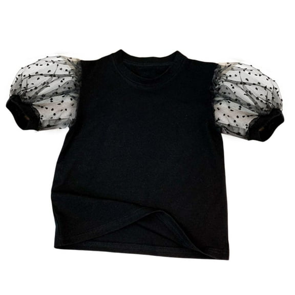 Povozer Girls Shirts Short Sleeve Shirt for Girls Shirts Short Sleeve Square Neck Summer Tops Blouse Tunic for 2-3 Years,Black