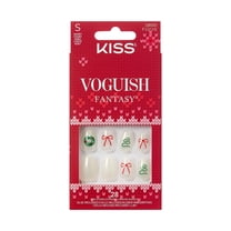 KISS Voguish Fantasy Holiday Press On Nails, ‘Sugar & Spice’, White, Short Oval, 28 Count