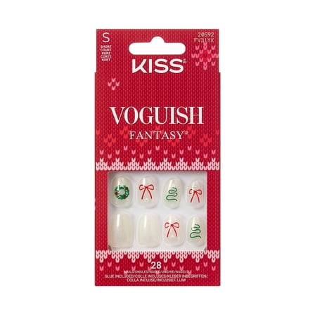 KISS Voguish Fantasy Holiday Press On Nails, ‘Sugar & Spice’, White, Short Oval, 28 Count