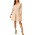 thumbnail image 2 of INSPIRE CHIC Women's Solid Cute V Neck Half Sleeve Flowy a-Line Chiffon Dress M Apricot, 2 of 6