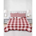thumbnail image 3 of Farmhouse Buffalo Plaid Summer Quilt Set Twin XL Size, Soft Microfiber Quilted Bedding Set with 2 Pillow Shams, Red White Checkered Lightweight All Season Bedspread Coverlet for Bedroom 68"x98", 3 of 6