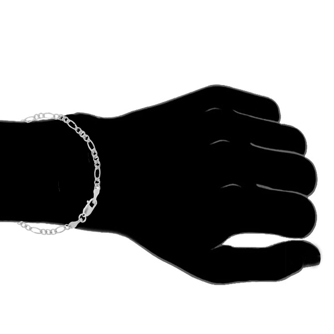 Sterling Silver Solid Mens Figaro Bracelet 8 inches 5mm