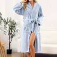 thumbnail image 5 of Women's Plush Fleece Bathrobe with Embroidery - Thick Long Sleeve Shawl Collar Robe with Belt and Pockets, Absorbent Mid-Length Lounge Wear for Winter, 5 of 8