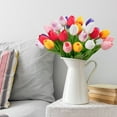 thumbnail image 6 of Multicolor Artificial Tulips Flowers,15 Pcs Fake Faux PU Tulip Bouquet,Real Touch Flower Arrangement,13" Fake Flowers Plant for Spring Easter Decor Mother's Day Valentine's Day Wedding,5 Colors, 6 of 8