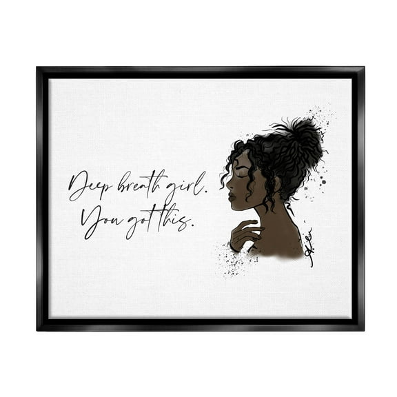 Stupell Industries You Got This Girl Portrait Graphic Art Jet Black Floating Framed Canvas Print Wall Art, Design by Alison Petrie