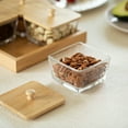 thumbnail image 4 of Basicwise Set of 4 Square Glass Jars with Bamboo Lids and Wooden Tray – Square Charcuterie, Snack Organizer and Fruit Platter for Party, Candy Jars, Cookies, Nuts, Fruits and Snack Box, 4 of 9