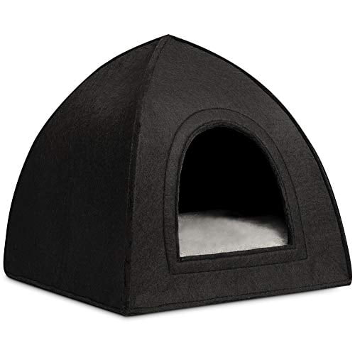 2 in 1 Cat Tent Cave for Kittens and Small Dogs Hollypet Self-Warming Cat Bed 16 x 16 x 17 inches Triangle Feline House Hut with Washable Cushion for Indoor Outdoor 
