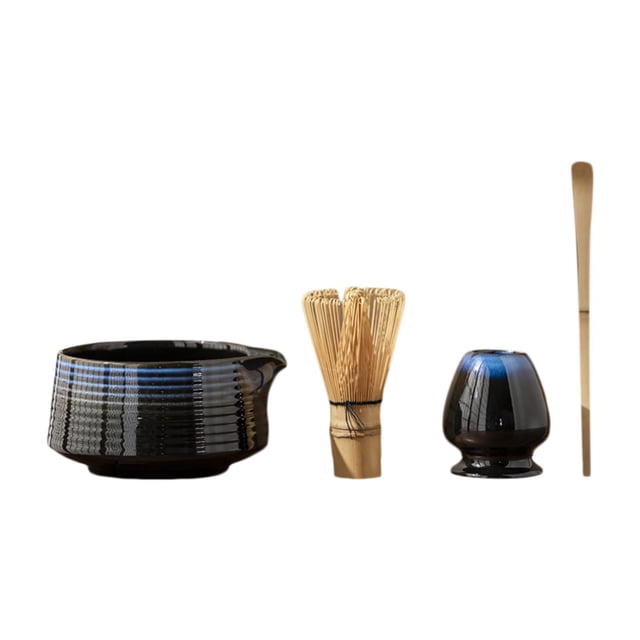 4 piezas de bateador de set de matcha tradicional con de té con cuchara de té WHISK BAYLA Bowl set para restaurante en casa Azul oscuro