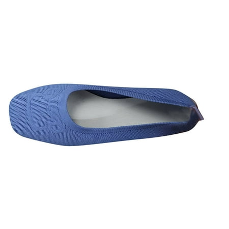 hopeusnice Clearance Women s Breathable Knit Flats Slip On Loafers Comfortable Walking Shoes Soft Sole Low Heel Ballerina Shoes Flats Blue 39