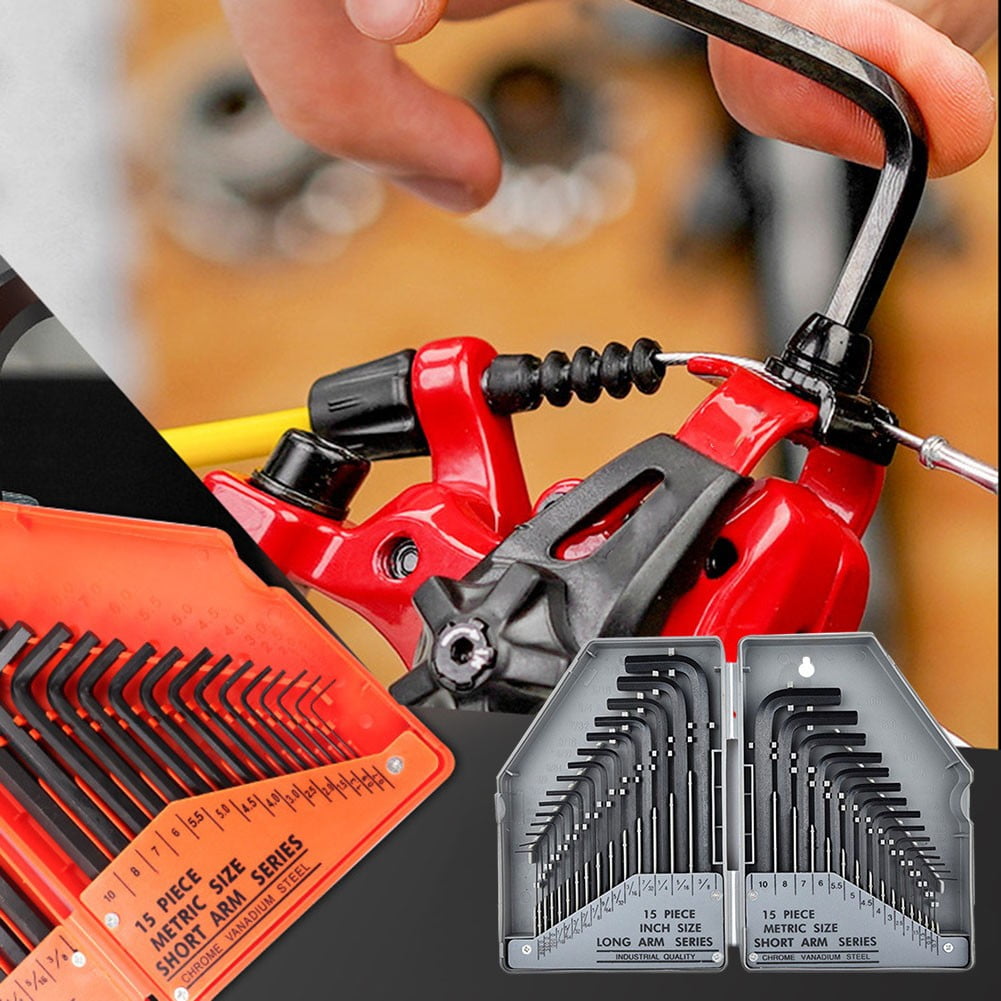 30Pcs Hex Key Wrench 0.028"- 3/8" Inch & 0.7Mm-10Mm Metric Size Spanner Tool