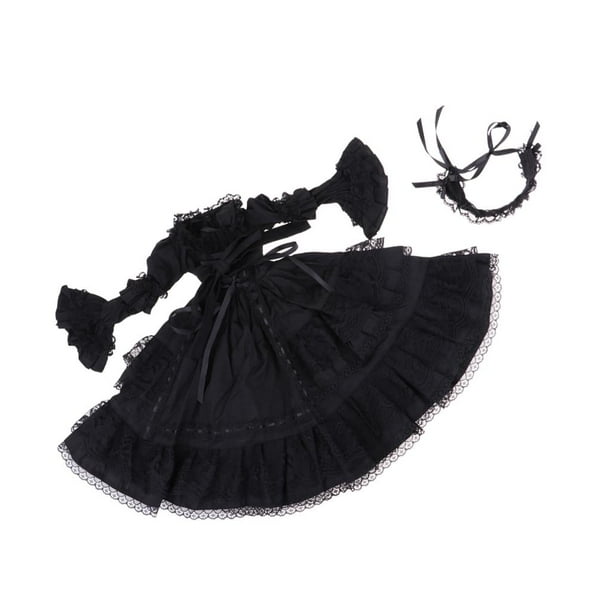 Victoriana de Manga Burbuja Princesa con Cinta de Cabello de Disfraz Decoraciones para 1/3 Modelo de Lolita Negro Yotijar Vestido de Muñecas de 60 cm