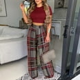 thumbnail image 2 of Atogsazn Womens Summer 2 Piece Outfits Boho Froral Print Short SLeeve Crop Tops+ Wide-Leg Pants Loose Loungewear Set Wine XL on Clearance, 2 of 6