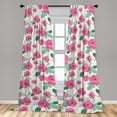 thumbnail image 4 of Ambesonne Floral Curtains, Roses Leaves Valentine Plot, Pair of 28"x84", Pastel Pink Hunter Green, 4 of 5