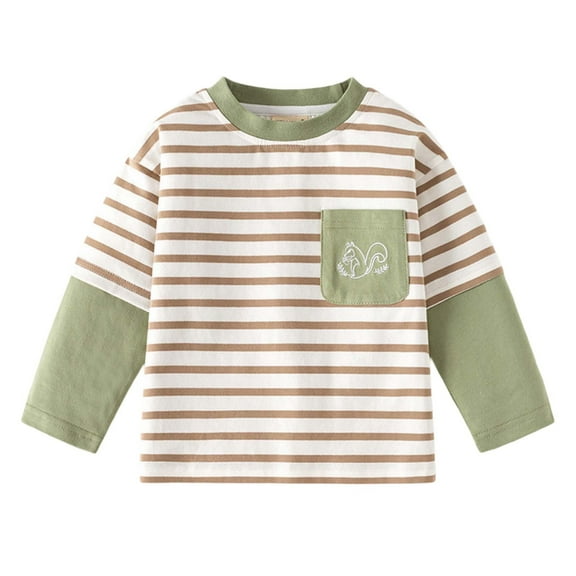 LYHaoo Toddler Boys Girls Autumn Long Sleeve Stripe Cartoon Prints T Shirt Tops Stretch Casual Sizes 4-5 Years Green