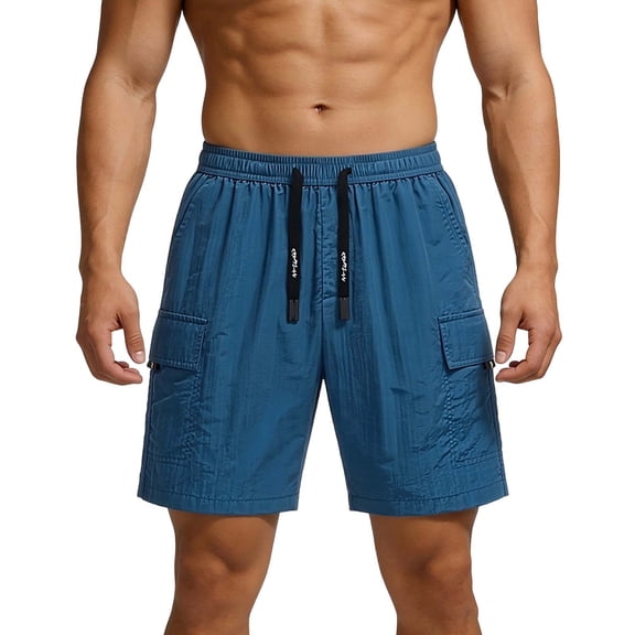 Men's Big & Tall Cargo Shorts Nylon Lightweight Quick Dry Outdoor Short Pants, Multi-Pocket Summer Breathable Elastic Waist Drawstring Utility Hiking Shorts