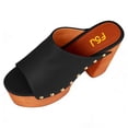thumbnail image 3 of FSJ Women Open Round Toe Platform Clog Mules Studded Rivet Chunky Wooden Block High Heel Backless Summer Slide Sandals Size 14 Black, 3 of 4