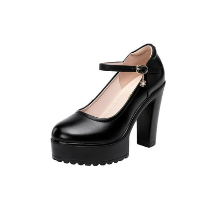 

Woobling Womens Pumps Ankle Strap Work Shoes Chunky Platform High Heels Party Shoe Anti-Slip Dress Pump Buckle Soft Black 12CM 8