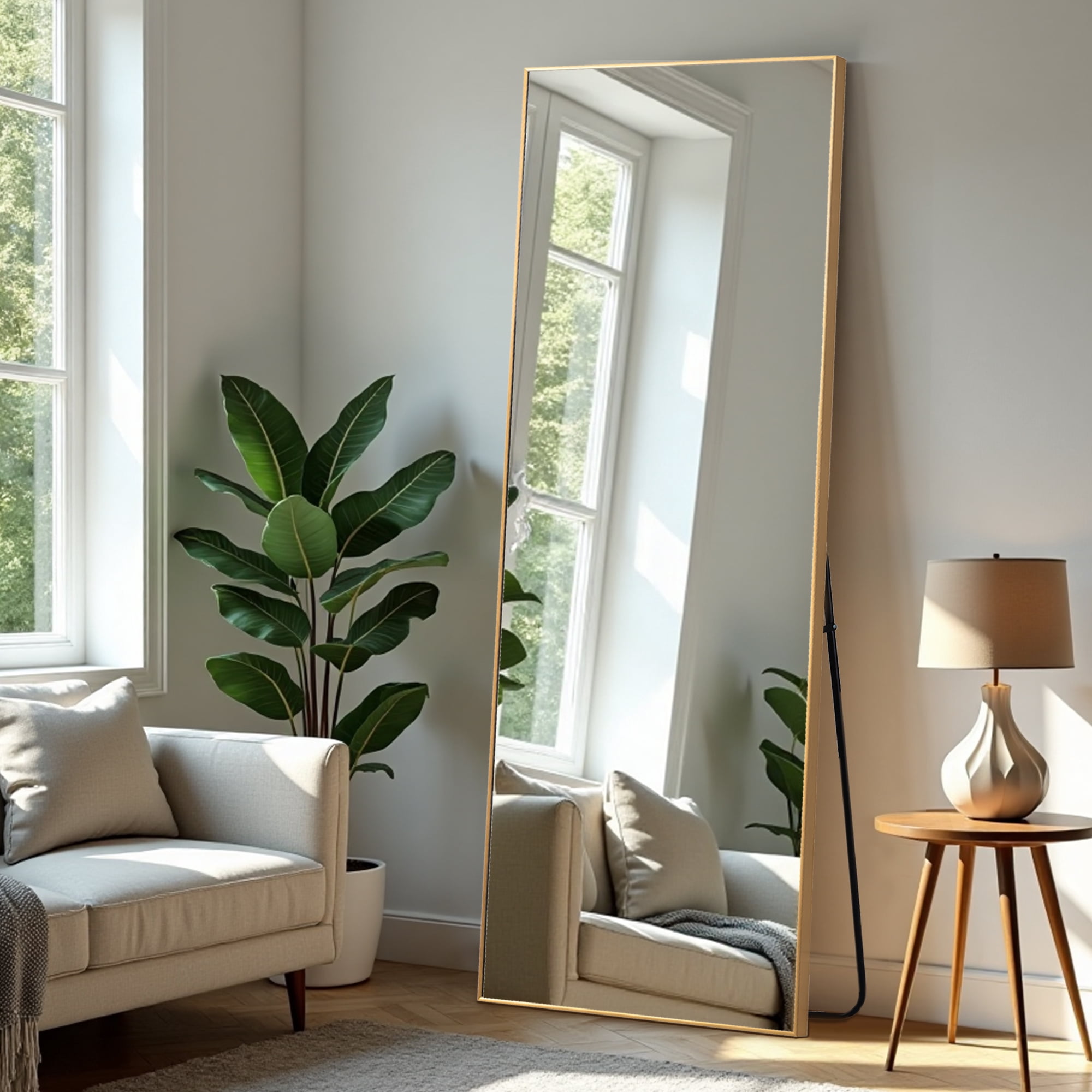MAYEERTY 64"x 21" Metal Framed Rectangle Floor Mirror, Full Length Mirror with Free Standing, Bedroom Mirror