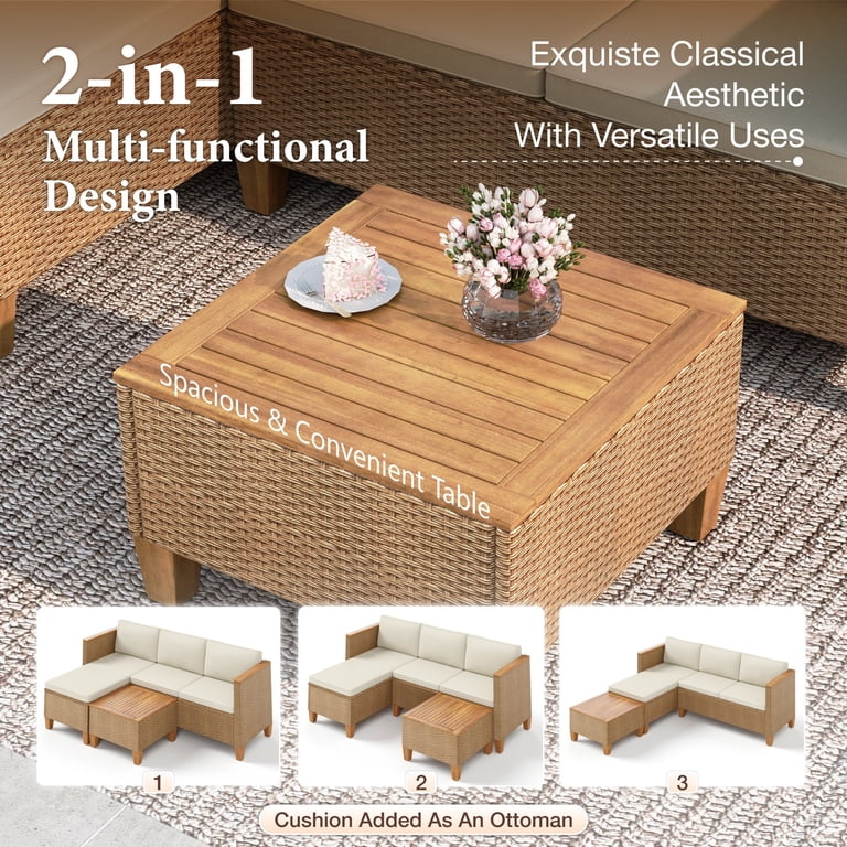 MF Studio 3-Piece Sectional Set with Acacia Wood Table, Beige photo 8