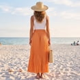 thumbnail image 5 of Womens Linen Maxi Skirts Summer Boho Solid Beach Elastic High Waist Pleated A-Line Flowy Swing Long Maxi Skirts, 5 of 5
