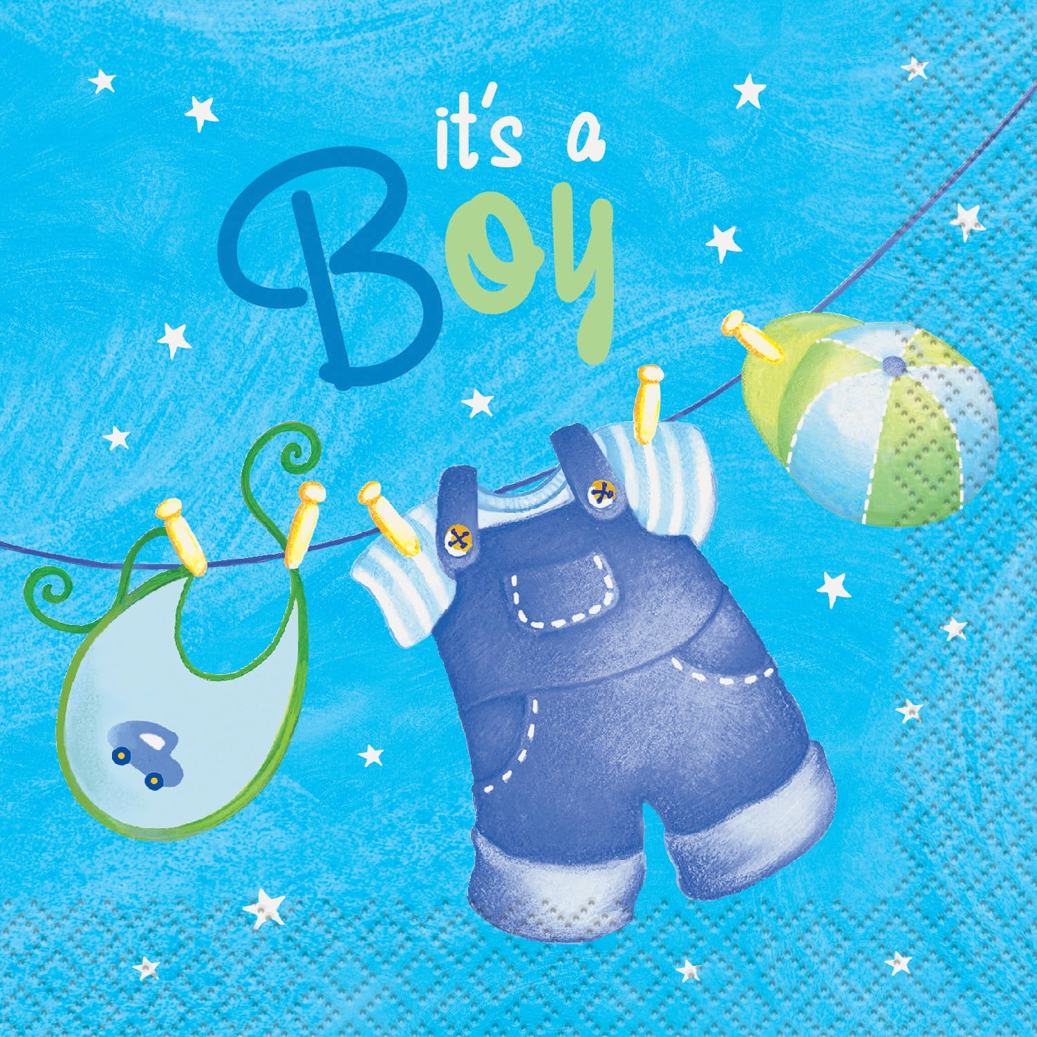 Clothesline Baby Shower Cocktail Napkins, 5 in, Blue, 16ct by Unique Industries