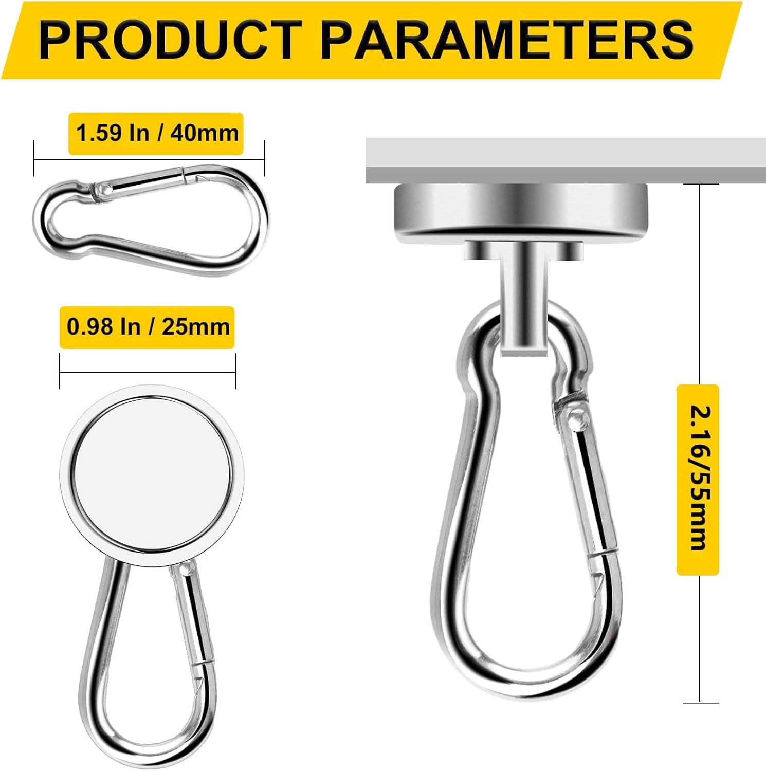 70-pound magnetic hook, 6-pack heavy neodymium magnet with rotating buckle hook, perfect for your refrigerator and other magnetic surfaces