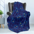 thumbnail image 4 of Navy Soft Flannel Fleece Throw Blanket, Abstract Shabby Form with Geometric Inner Squares with Colors Pattern, Cozy Plush for Indoor and Outdoor Use, 70" x 90", Indigo Coral Yellow, by Ambesonne, 4 of 5