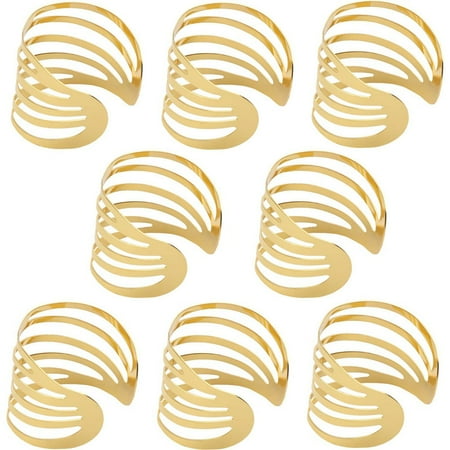 

SNOWINSPRING Gold Napkin Rings Set Of 8 with Storage Bag Hollow Cut Napkin Ring Holders Resizable Napkin Rings Buckles for Home Table