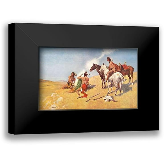 Remington, Frederic 14x10 Black Modern Framed Museum Art Print Titled - The Smoke Signal