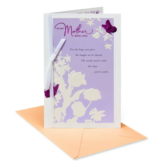 American Greetings Mother's Day Card for Mom, Embossed Floral Design with Purple Foil and Ribbon Accent, Includes Envelope
