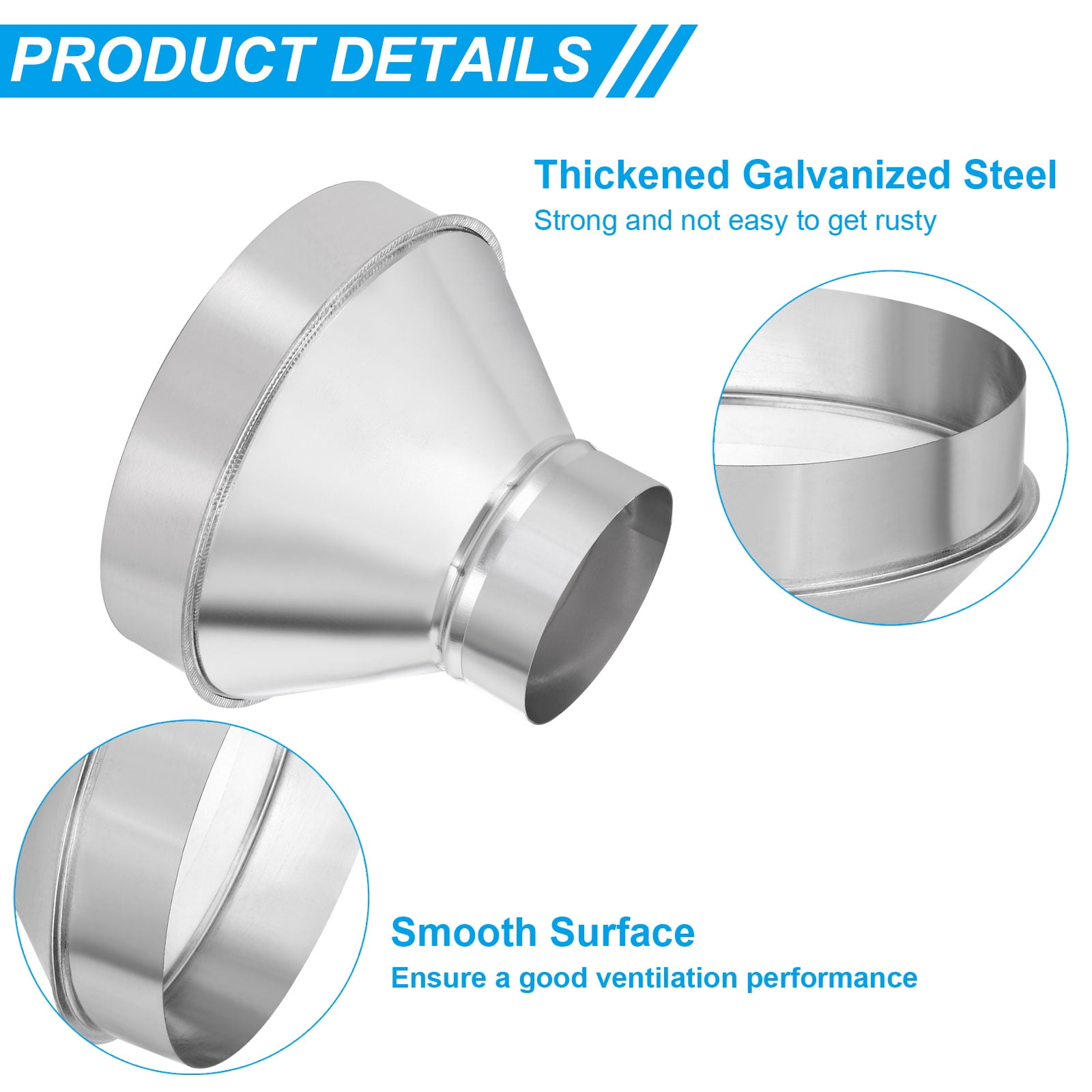 Uxcell 2 Pcs 4" to 8" Galvanized Steel Round Duct Reducer Adapter Connector,Silver Tone