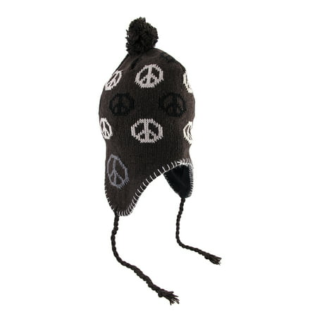 Peace Sign Knit Winter Hat with Pom Pom