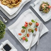 MALACASA Dinnerware Sets, Porcelain Dinner Set, 56-Piece Square Marble Grey, Series Flora