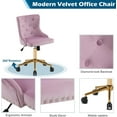 thumbnail image 4 of HYJY Mauve Purple Armless Home Office Desk Chair with Gold Base/Wheels, Small Cute Vanity/Makeup Chair with Back for Bedroom, Upholstered Adjustable Rolling Swivel Nail Chair for Women/Girls, 4 of 19